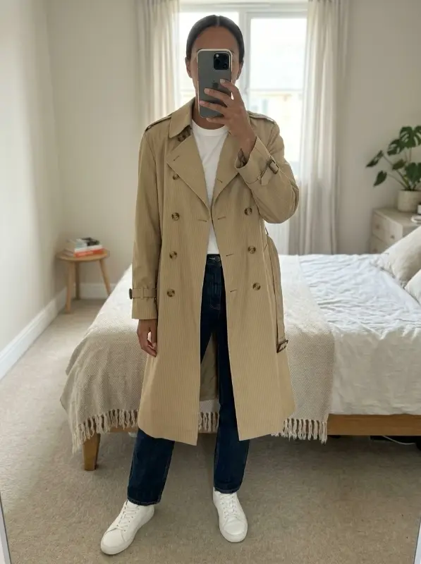 The same trench coat in a second Vintsnap look