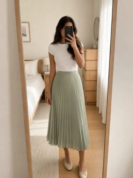 A pleated midi skirt listed in the same style