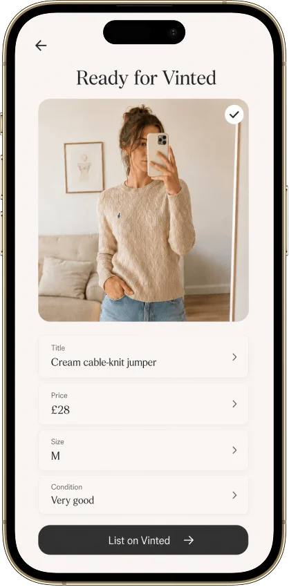 The Vintsnap results screen with finished listing photos ready to save